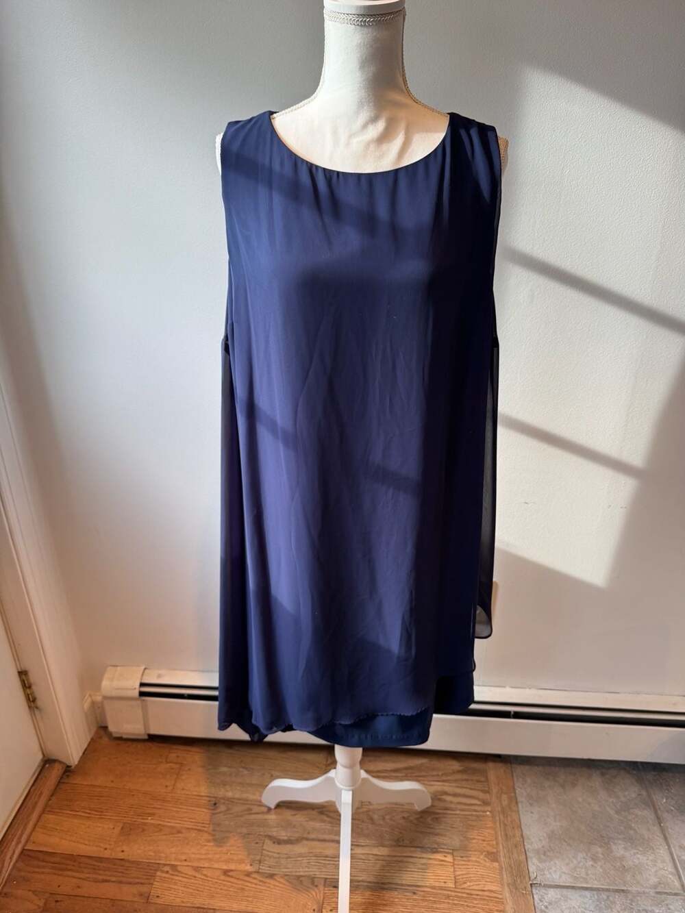 SLNY Navy Sleeveless Layered Dress Size 14W